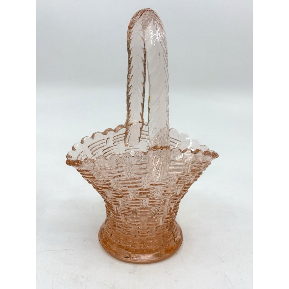 Antique Fenton Dugan Diamond Pink Basket Weave Basket, 1920's, See Photos